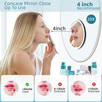 20x Lighted Magnifying Mirror with Suction Cups, Large 6'' Magnified Mirror with Light High Magnification Travel Makeup Mirror, Rechargeable Battery, 3 Colors Dimming Light, with Tweezers &Scissors