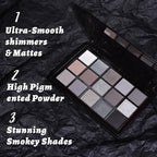 15 Colors Black Gray Silver Matte Shimmer Eyeshadow