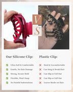 Mesovor 2 Styles Silicone Flexible Hair Claw Clips, 6 Pack Soft Bendable Hair Clips for Women | Rectangle Small Large Cozy Hairclips (Red, Coffee, Black)