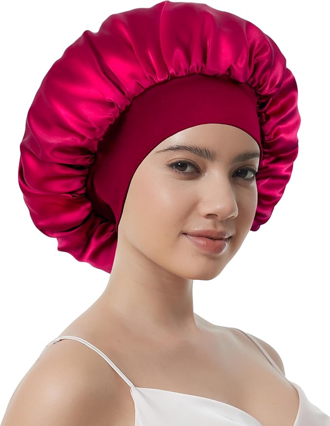 100% Mulberry Silk Bonnet for Sleeping Women, Real Pure Silk Bonnets, Double Layer Sleep Cap with Elastic Band for Curly Hair