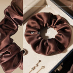 Silk Scrunchies for Women, 100% Mulberry Silk Hair Ties No Damage, Gentle No-Pull Elastic Ponytail Holders, 1Pc (Coffee)