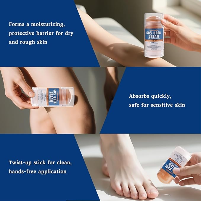 2.65 oz - 60% Urea + 2% Salicylic Acid Cracked Heel Stick, Urea Cream for Feet, Hands, Elbows, Knees & Heels, Callus Remover, Exfoliates, Hydrates & Softens Dry Skin, Maximum Strength Repair Balm
