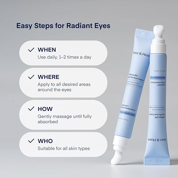 TEREZ & HONOR Under Eye Patches for Dark Circles with 8% Caffeine Eye Cream - Eye Care 2 Step Kit, Dermatologist Tested Korean Skincare Formula, 60 Pcs + 20mL