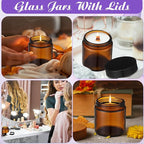 24 Pcs 4 oz Glass Jars with Lids, Clear Candle Jars with Black Lids Round Empty Candles Container Tins Candle Making Storing Lotions Spice Powder Liquid Sample Makeup (Amber)