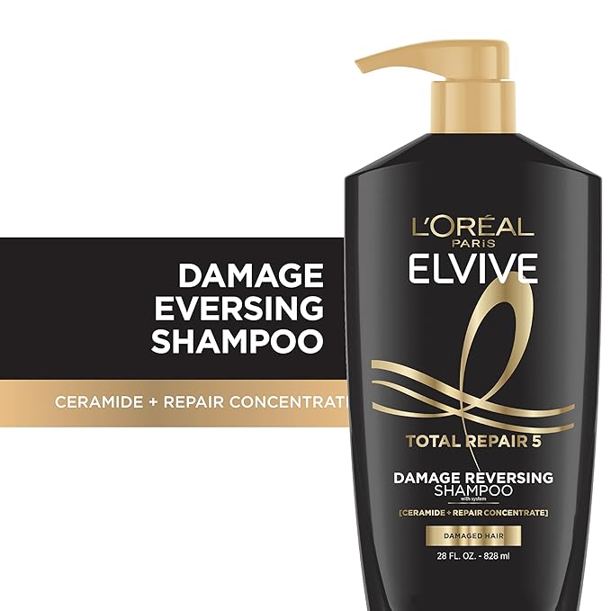 L'Oreal Paris Elvive Total Repair 5 Repairing Shampoo and Conditioner for Damaged Hair, 28 Ounce (Set of 2)(Packaging May Vary)