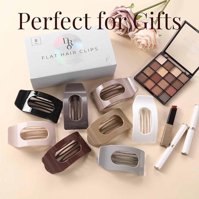 8 Pack Flat Hair Clips for Women – Large Glossy Neutral Rectangle No-Slip Claw Clips for Thick & Thin Hair, Strong Hold Square Hair Accessories for Work & Stylish Outfits