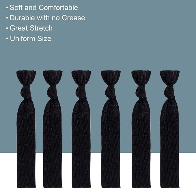 79STYLE Fabric Hair Ties - No Damage Black Ribbon Flat Hair Bands, Knotted Soft Ponytail Holders for Women, Yoga Hair Scrunchies (Black)