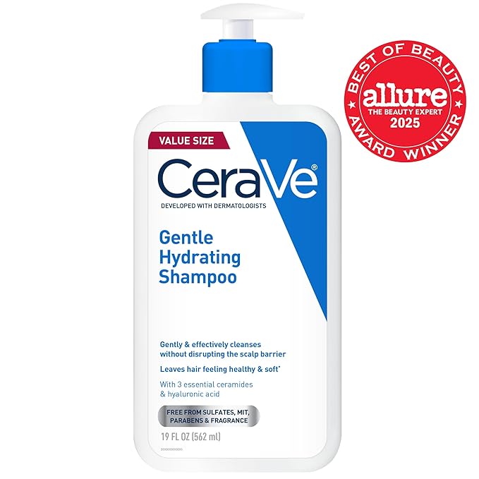 CeraVe Gentle Hydrating Shampoo, With Ceramides, Niacinamide & Hyaluronic Acid For Soft, Healthy Looking Hair & Scalp, Sulfate Free & Color Safe Shampoo, For All Hair Types, 19 Oz