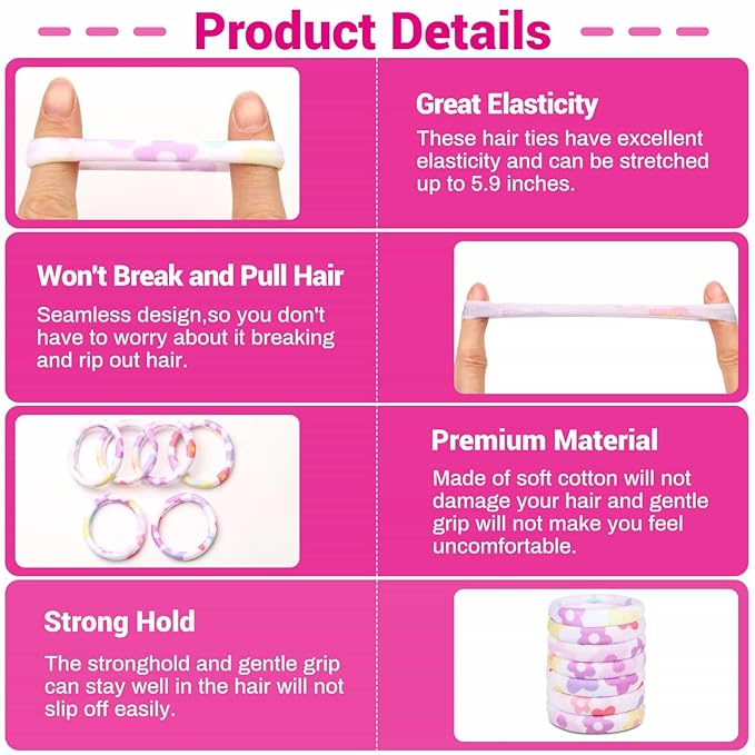 Anezus 54Pcs Hair Ties for Girls and Women, Nylon No Damage Elastics Hair Bands Ponytail Holders, Soft Hair Ties Hair Accessories for Thick Straight Curly Hair, Multi-colored A