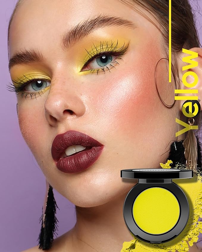 Single Bright Yellow Eyeshadow Matte Handmade Pressed Eyeshadow Palette With No Creasing High Pigmented Long Lasting Red Eye Shadow (BrightYellow)
