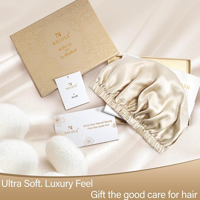 Silk Bonnet for Women 100% Mulberry Silk Sleep Cap 22 Momme Double Layer Hair Wrap for Curly Short Long Hair