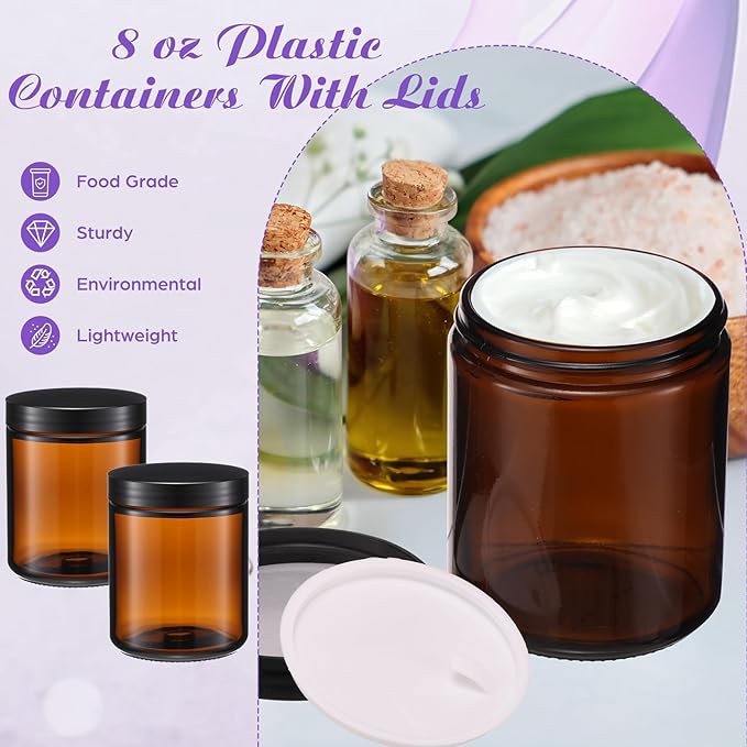 24 Pcs 8 oz Glass Jars with Lids, Clear Candle Jars with Black Lids Round Empty Candles Container Tins for Candle Making Storing Lotions Spice Powder Liquid Sample Makeup (Amber)