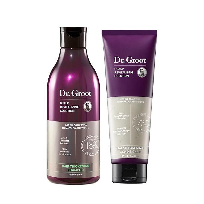 Dr. Groot Thickening Shampoo & Conditioner Set for Hair Loss – Clinical Results with Biotin and Rosemary for Hair Thinning, Shedding, Scalp Repair and Treatment