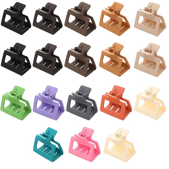 18 Pack Square Small Hair Clips for Women Girls,2 Inch Matte Rubber Coating Medium Claw Clips Thin Short Hair,Strong Hold Jaw Clips(Neutral Color Hair Accessories)