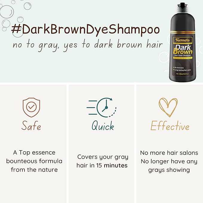 Dark Brown Hair Dye Shampoo 400ml- 100% Grey Coverage in Minutes - Ammonia Free Hair Color Shampoo Gray Silver Hair (Dark Brown Pack 2)