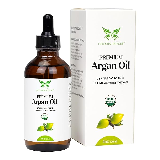 USDA Certified Organic Argan Oil (4 Oz) 100% Pure Natural, Chemical-Free, Vegan, Hexane-Free, Healthy Hair Growth, Scalp Care, Skin Hydration, Natural Beauty Enhancement