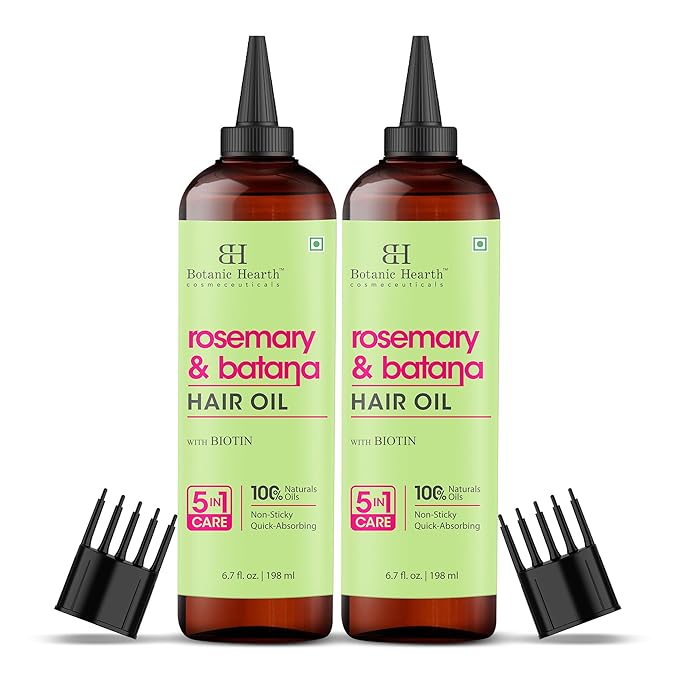 Botanic Hearth Hair Oil for Hair Growth | Strengthening Dry, Frizzy, Damaged Hair & Scalp Treatment | No Parabens or Harmful Sulfates | All Hair Types | Rosemary Batana Hair Oil 6.7 Fl Oz (2 Pack)