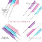9pcs Topsy Hair Tail Tools & rat tail combs set, 6pcs Ponytail Pull Through Tool 3pcs Long Steel Pin Combs, Turvy Loop Styling Tool for Woman & Girl Hair Styling (Pink,Purple, Blue) Linmxiy