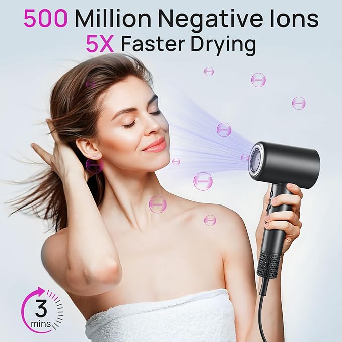 CONFU Hair Dryer, 110000 RPM Fast Drying Blow Dryer with Magnetic Diffuser and Concentrator, Professional Lightweight Ionic Hair Dryer for Women and Men
