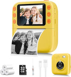 Instant Print Camera for Kids, Christmas Birthday Gifts for Girls Boys, 1080P Instant Digital Print Cameras for Toddler,Portable Toy for 4 5 6 7 8 9 10 Year Old Girl with 32GB SD Card，Yellow