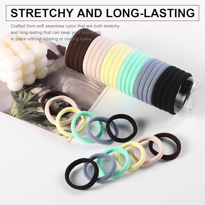 LuSeren 120 Pcs No Damage Thick Hair Ties, Large Soft Seamless Nylon Cloth Hair Elastics for Women - Neutrals 5
