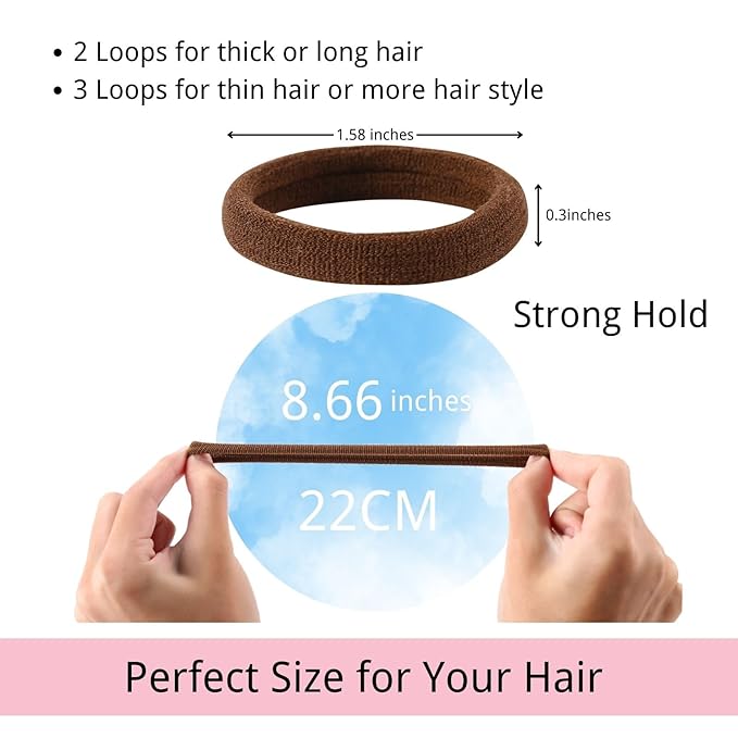LuSeren 120 Pcs No Damage Hair Ties for Thick Hair, Large Soft Seamless Nylon Hair Elastics for Women, Ponytail Holders, Hair Accessories – Neutral Colors