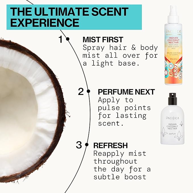 Pacifica Beauty, Indian Coconut Nectar Hair Perfume & Body Spray, Coconut and Creamy Vanilla Scent, Natural & Essential Oils, Alcohol Free, Clean Fragrance, Vegan & Cruelty Free