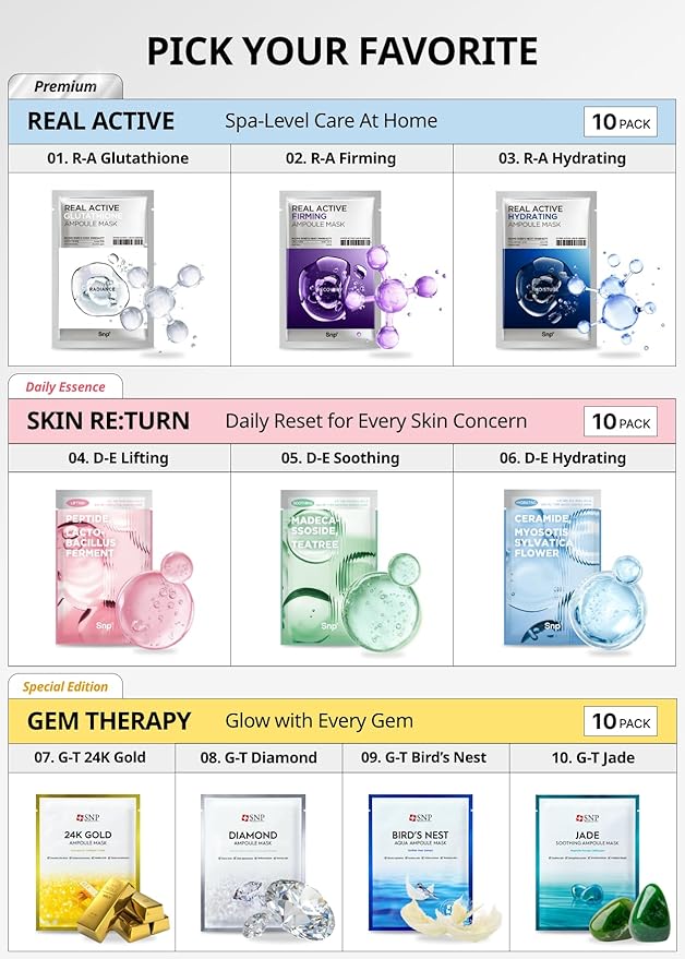 SNP 100% Diamond + 1000mg Hyaluronic Acid Sheet Mask | Tightening, Hydrating, and Nourishing with Real Diamonds for All Oily Skin Types | Korean Face Mask Skincare | Facial Moisturizing | 10 Sheets
