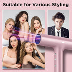 IG INGLAM Hair Dryer with Diffuser for Women, 1300W Ionic Blow Dryer with LCD Display, 3 Temps & 3 Speeds High-Speed Travel Hair Dryer with One Button Cool Air, Slim&Lightwight, Store Bag, Rose Pink