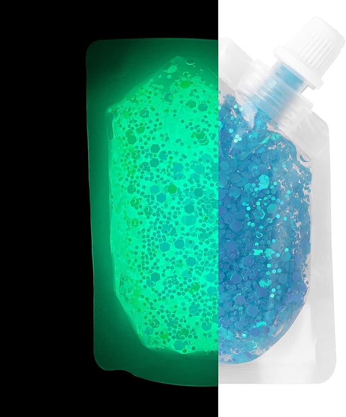 MEICOLY Glow in The Dark Body Face Glitter Gel,Luminous Halloween Sequins Chunky Glitter, Self-Adhesive Neon UV Blacklight Glitter for Body Face Hair Festival Sparkling Body Glitter for Women,Blue
