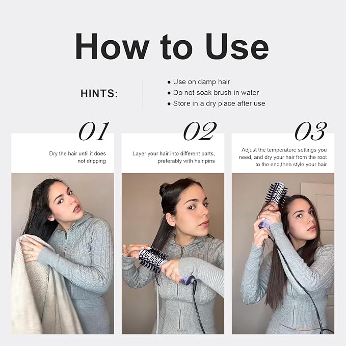 Dual Voltage Hair Dryer Brush Travel Blow Dryer Brush in One,2 inch Portable Mini Hot Air Brush,Travel Hair Tools/Volumizer/Straightener/Curler,European Blow Dry Brush with EU&UK Plug