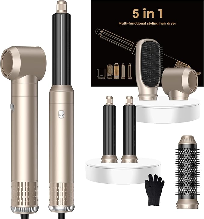 5 in 1 Hair Dryer Brush Set,Professional Negative Ionic Hot Air Styler, Air Curling Wrap Styler,Detachable Blow Dryer Brush With Auto Wrap Curlers,Hair Styling Tools For Straight/Curl/Drying/Smoothing