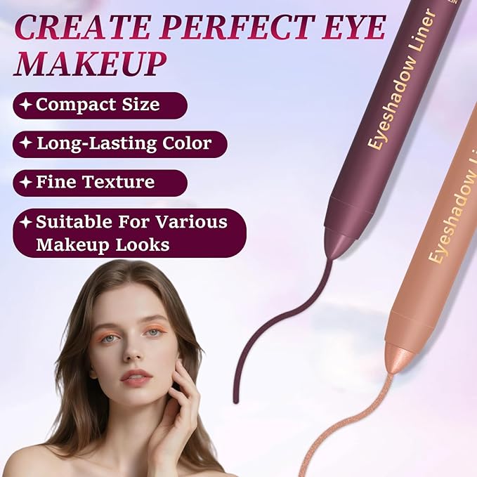 Shadow Liner 2in 1 Eyeliner Eyeshadow,Shadow Liner Duo Plum,2-in-1 Eye Makeup Eyeliner +Eyeshadow,Waterproof,Smooth,Easy to Color(Champagne+Purple)