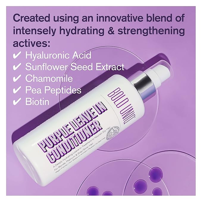 BOLD UNIQ Purple Hair Mask For Blonde, Platinum, Bleached, Silver, Gray, Ash & Brassy Hair & Purple Leave-in Conditioner - Remove Yellow Tones, Reduce Brassiness and Condition Dry, Damaged Hair
