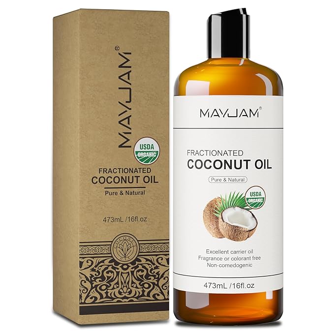 MAYJAM Organic Fractionated Coconut Oils Liquid 16oz, 100% Pure & Natural USDA Certified Cold Pressed Coconut Carrier Oil for Face Skin & Hair Moisturizing, Body Massage Oil for Essential Oils Mixing