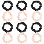 12Pcs Satin Elastic Hair Scrunchies, Silk Satin Hair Ties Elastics Ponytail Holders for Women Girls Valentine's Day Gifts (Blush,Black)