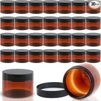 30 Pack 4 oz Amber Plastic Jars with Lids Empty Refillable Cosmetic Container for Beauty Essential Products Body Butter Creams Gel and Lotion