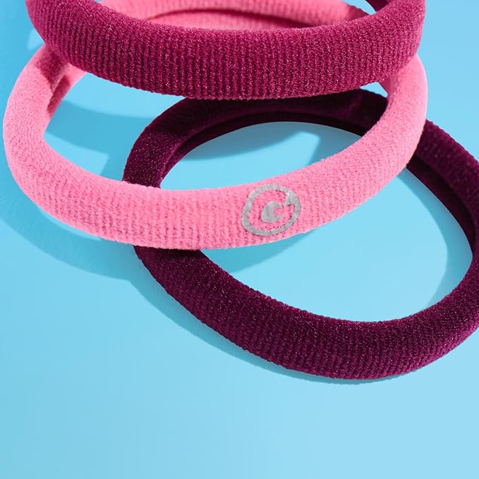 Gimme Beauty Medium Hair Bands Seamless Nylon - Low Profile Hair Accessory - Snag Free Tie for Firm, Lasting Hold - Soft, Non-Slip Ponytail Holder for Women - Pink, Burgundy, & Blonde, 12 Pack