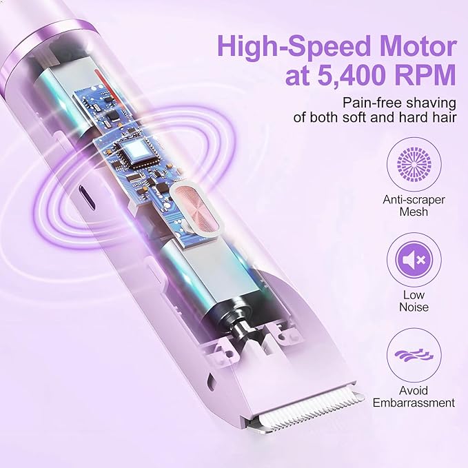 2025 New Bikini Trimmer for Women, 2 in 1 Dual Head Body Bikini Shaver, Ultra Low Silent, Painless & Cordless Hair Removal for Body , IPX7 Waterproof & Easy Cleaning for Shower & Travel (Purple)