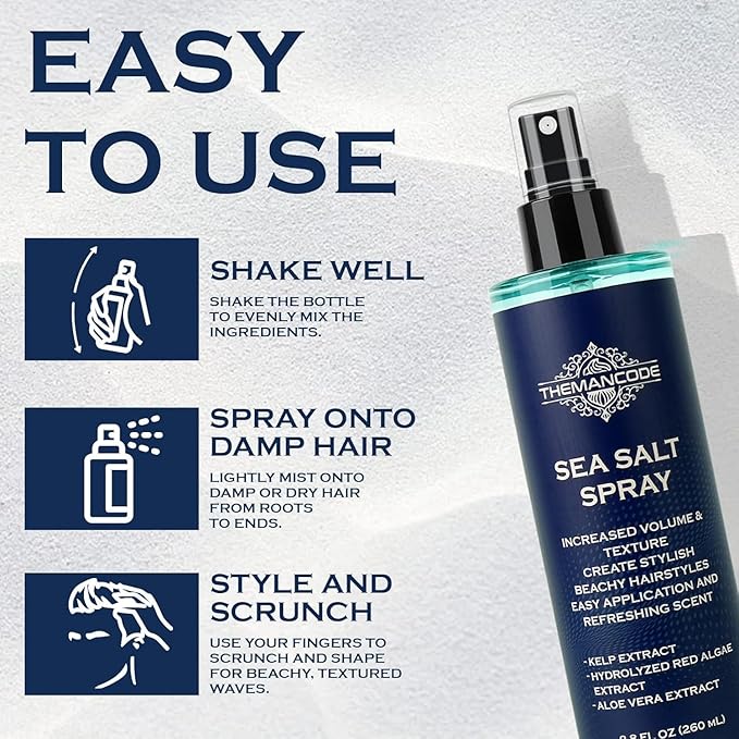 Sea Salt Spray for Men, Texturizing Hairspray, Valentines Day Gifts for Him, Surf Spray Adds Instant Volume, Travel Essentials, Christmas Gift for Men, 8.8 Oz