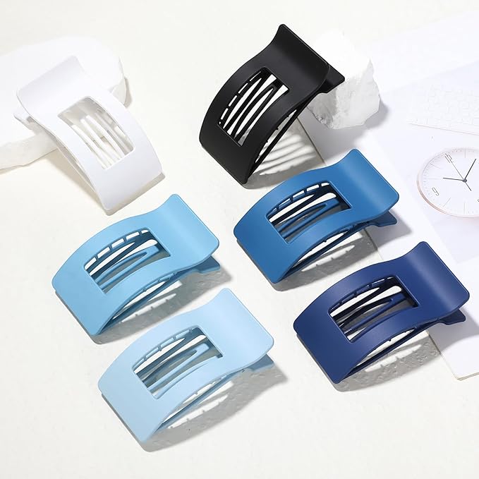 French Flat Hair Clips for Women 6pcs Hair Claw Clips for Thick or Thin Hair Matte Claw Clips for Girls Barrettes Non-Slip Strong Hold Hair Accessories for Women (Blue)