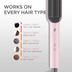 Hair Straightener Brush, TYMO Ring Hair Straightener Comb Straightening Brush for Women with 5 Temps 20s Fast Heating & Dual Voltage, Pink