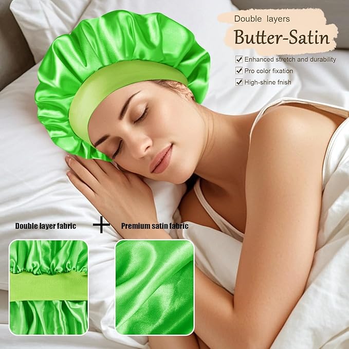 Satin Silk Bonnet for Sleeping, Soft Satin Lined Hair Bonnet for Women, Double Layer Sleep Nightcap