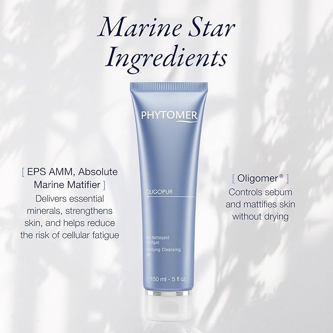 Phytomer Oligopur Purifying Cleansing Gel | Skin Balancing, Oil Absorbing Face Cleanser | Energizing Face Wash Prevents Dull Skin Tone | Safe, Natural Ingredients | Sustainable & Eco-Friendly | 150ml