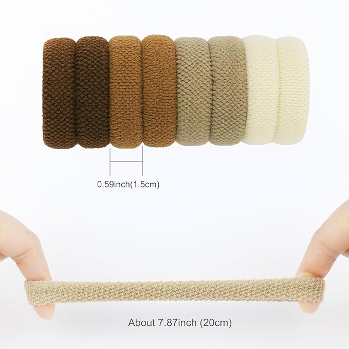 VI-FA No Damage Seamless Hair Ties for Thick Hair Soft Pony Holders Elastics Hair Bands for Heavy, Curly Hair Scrunchies for Women and Girls 8pcs(Brown)