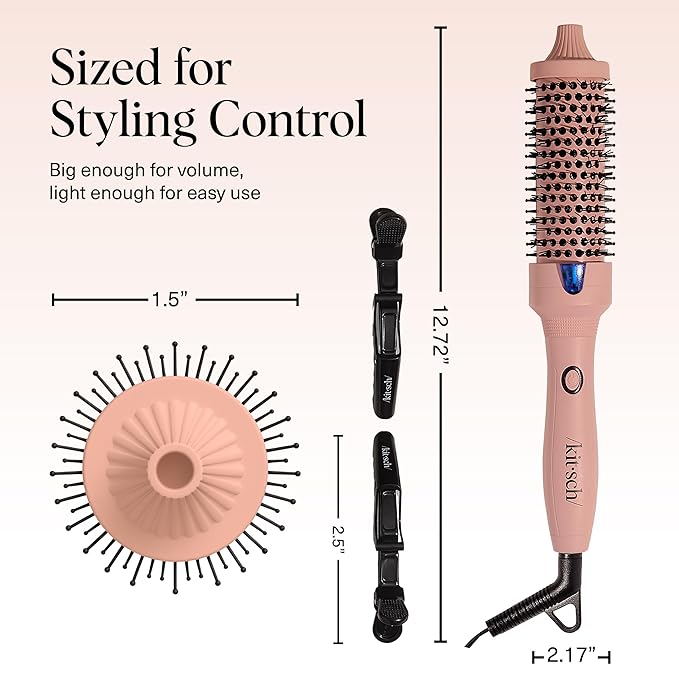 Kitsch Thermal Brush – Round Brush For Blowout Look – 1.5”/38 mm Ceramic Barrel Hair Brush & Hair Styling Tool For Volume & Shine for All Hair Types – Frizz-Reducing Ceramic Tourmaline, Quick Heat-Up