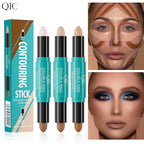 2-in-1 Contour & Highlighter Stick - Dual-Ended, Waterproof, Long-Lasting, for All Skin Tones (02# Lotus root Pink + Coffee)