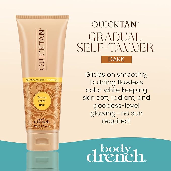 Body Drench Quick Tan Self Tanner Body Lotion – Sunless Tanning Lotion for Women, Natural-Looking Self Tan, Dark, 8 fl oz