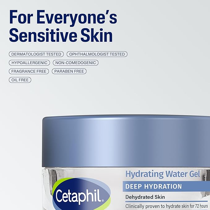 Cetaphil Deep Hydration Skin Restoring Water Gel with Hyaluronic and Polyglutamic Acid, Face Moisturizer, 72 Hour Hydration, For Dry, Dehydrated Sensitive Skin, Fragrance Free, 1.7 oz, Fragrance Free