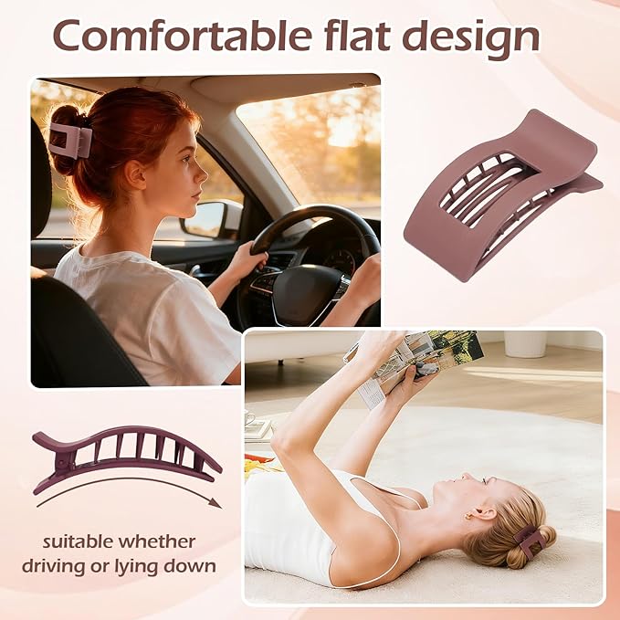 French Flat Hair Clips for Women 6pcs Hair Claw Clips for Thick or Thin Hair Matte Claw Clips for Girls Barrettes Non-Slip Strong Hold Hair Accessories for Women (Brown Scarlet)